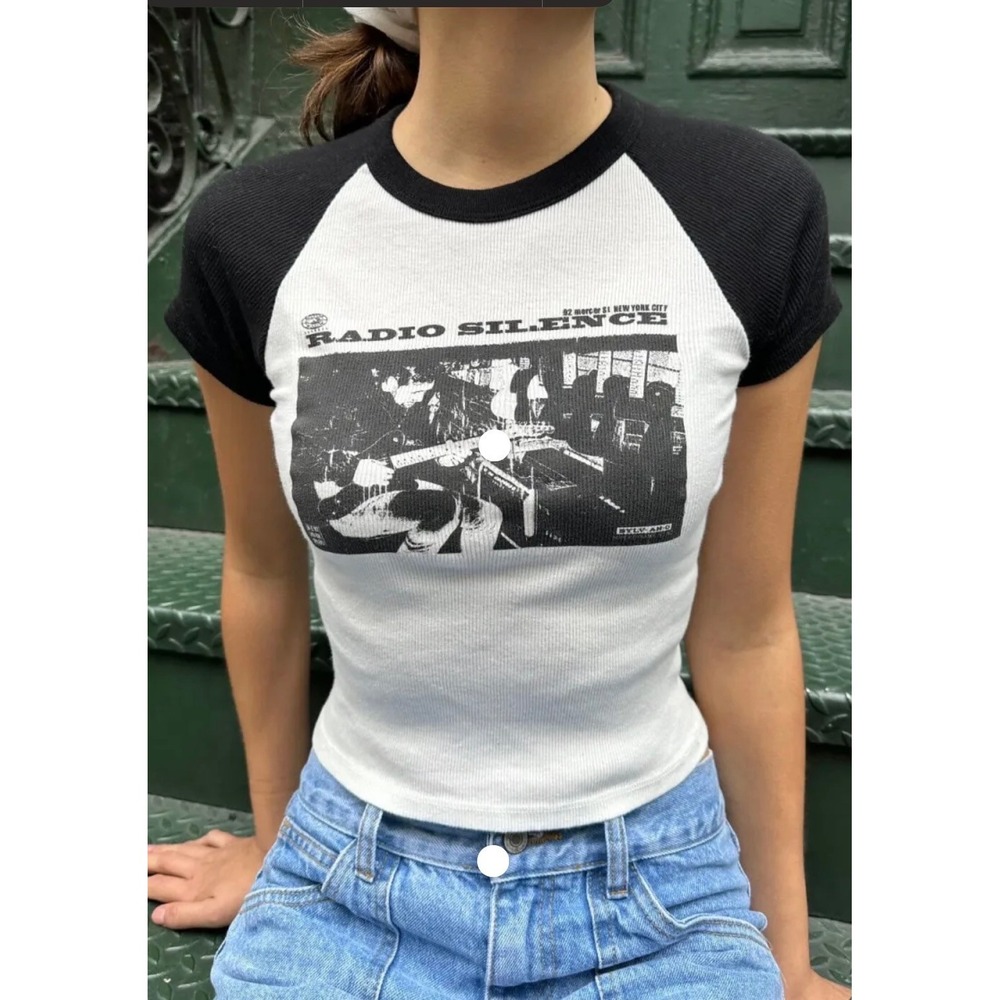 Grunge John Galt Brandy Melville Radio Silence Raglan Baby Tee Ribbed Small